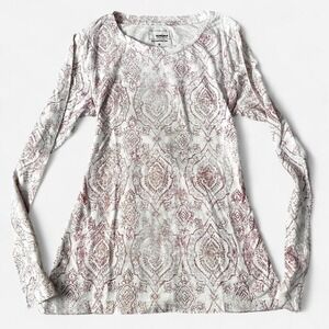 Y2K Sonoma Paisely Long Sleeve Top White & Red Womens Small Cotton Flowy Vintage